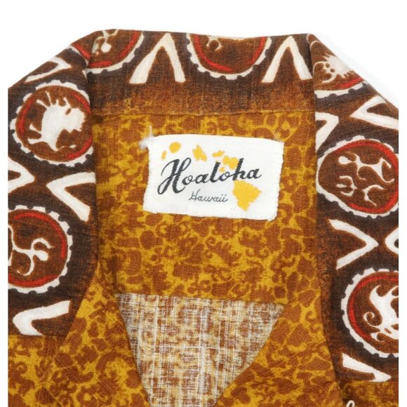 Vintage 60s HO ALOHA Zodiac Barkcloth Hawaiian Tiki Tribal Mens Shirt size M 915 - Picture 4 of 5